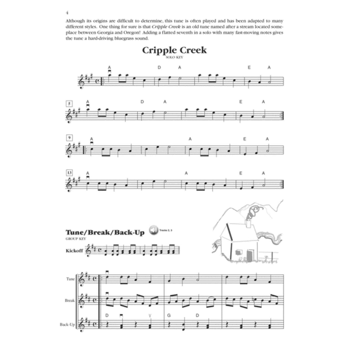 Sheet music for 'Cripple Creek' with musical notation and text on a white background
