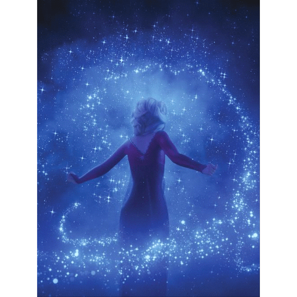 The image shows a silhouetted figure with arms outstretched against a starry blue background with swirling light effects. It has a dreamy, ethereal, fantasy-like quality with sparkles and celestial elements. No musical instruments, sheets, guitar strings, reeds, or other music-related items are visible, indicating it is an artistic illustration rather than a depiction of musical industry products.