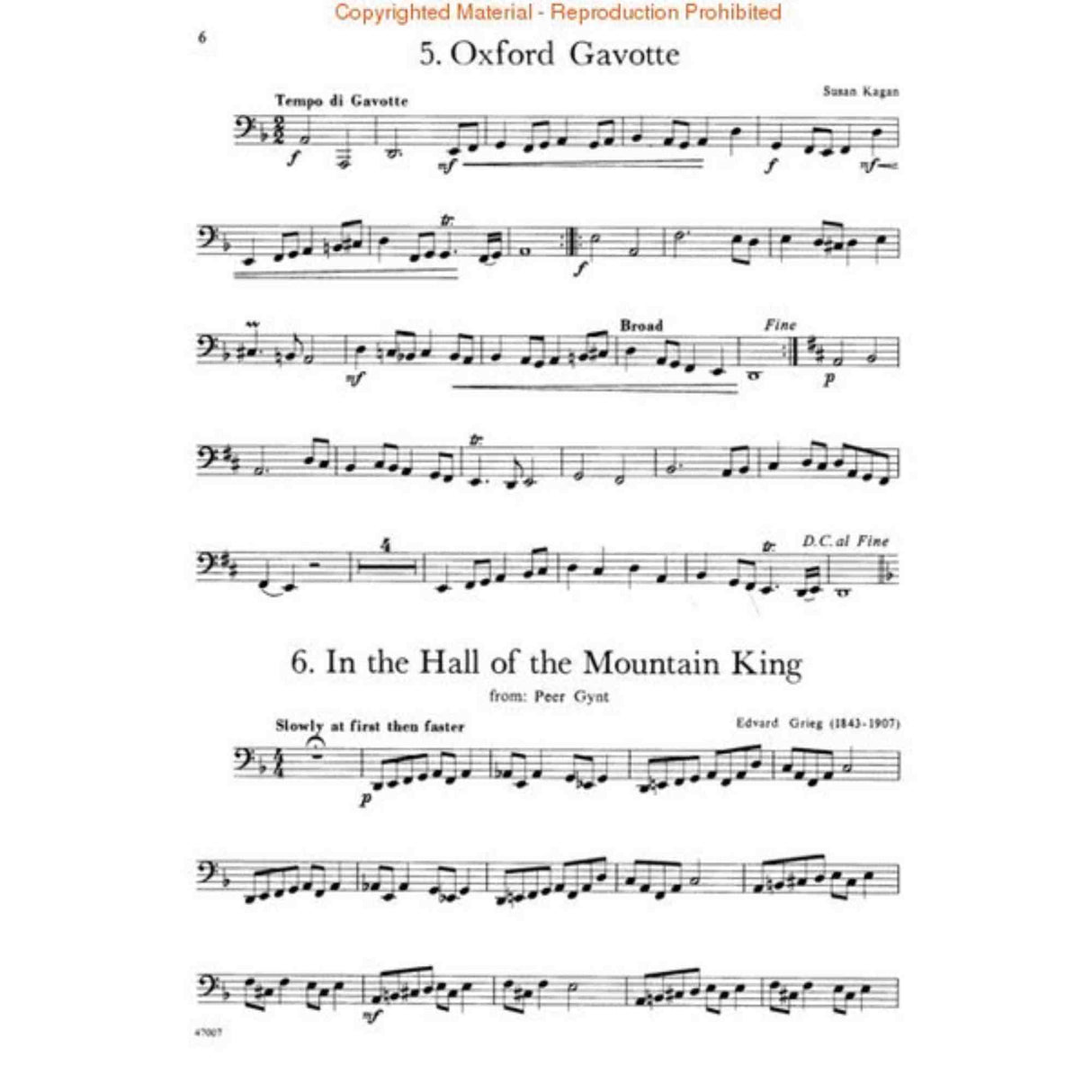 Sheet music for 'Oxford Gavotte' and 'In the Hall of the Mountain King' for Tuba on a white background.