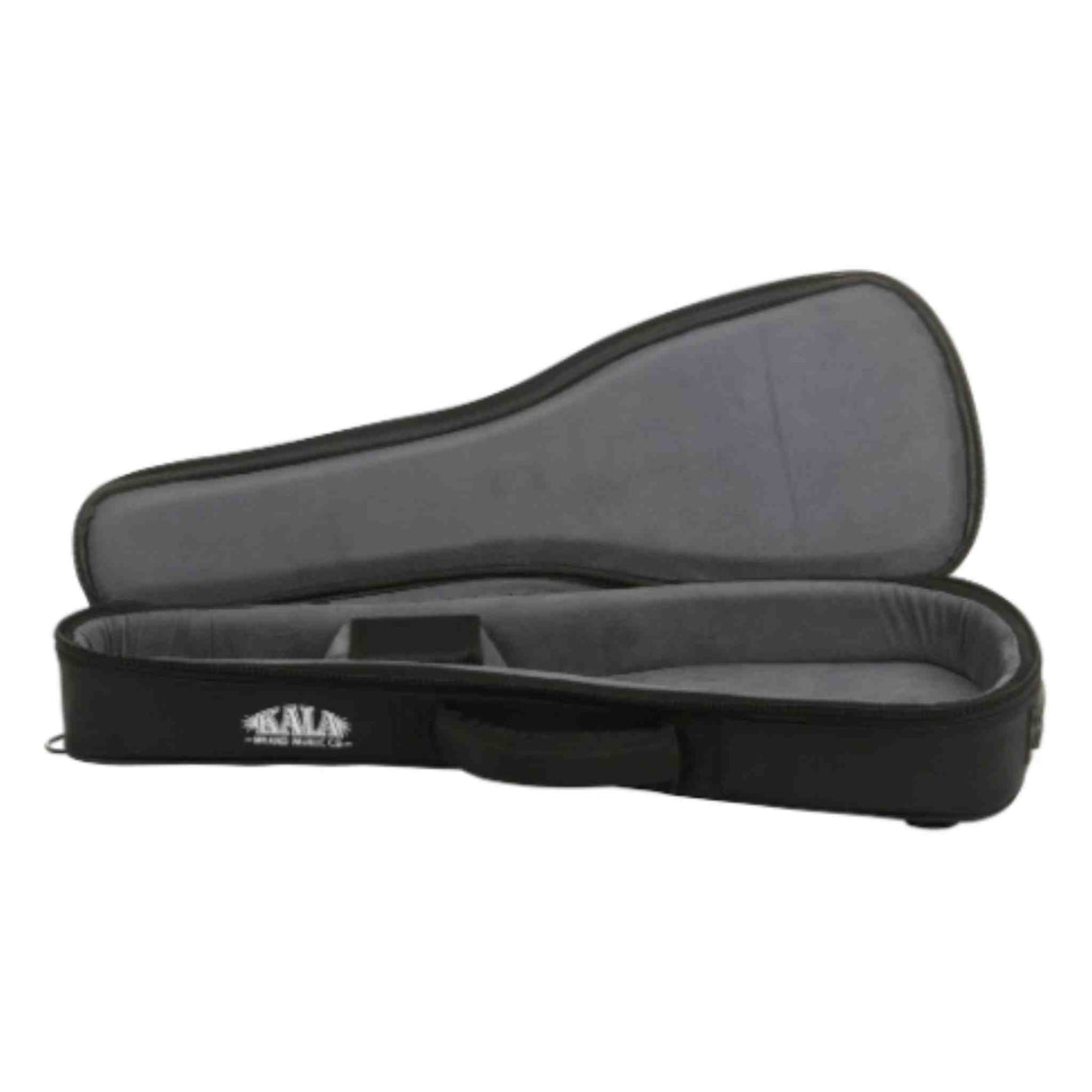 The image shows a black soft-shell gig bag for an acoustic guitar, opened to reveal its gray padded interior. The guitar-shaped case features a wider lower bout and narrower neck section, with a visible brand logo on the exterior. It includes padded compartments for accessories like picks and strings, offering lightweight protection for transporting guitars to gigs, lessons, or practice.