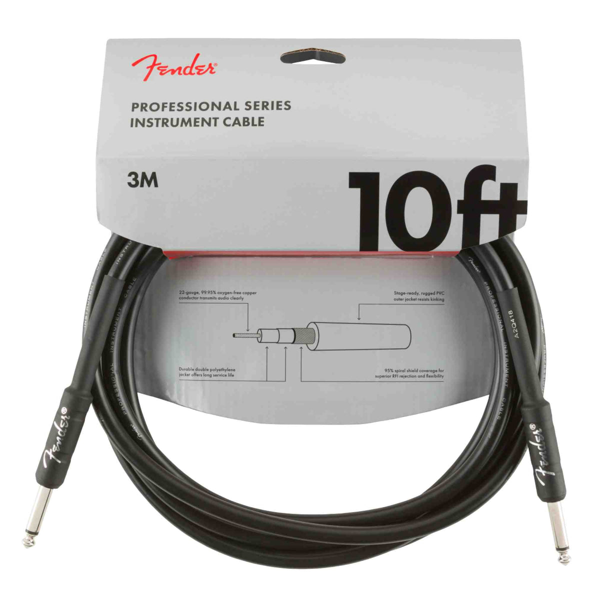 Fender Professional Series Instrument Cable - Straight/Straight - Black - 10FT