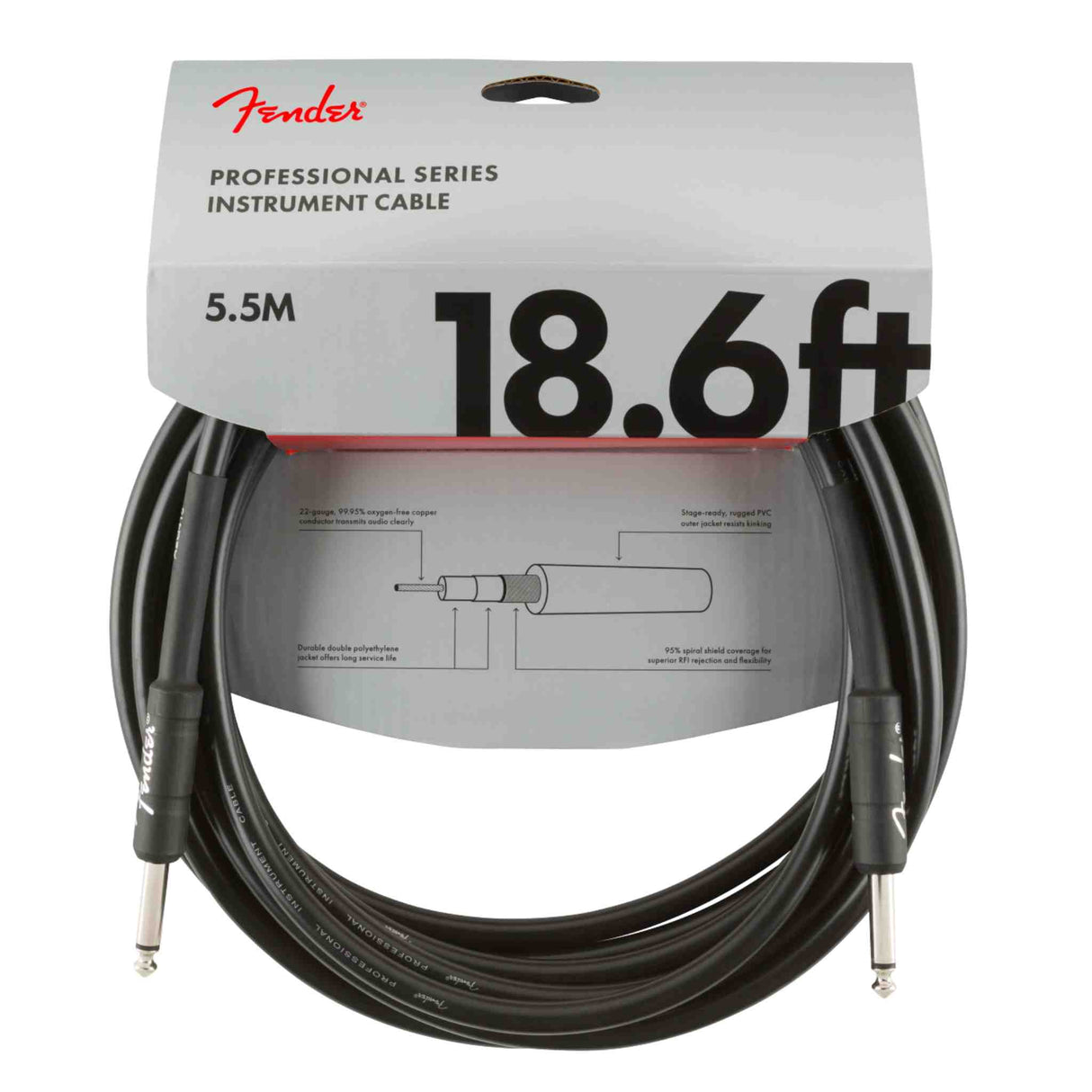 Professional Series Instrument Cable - Straight/Straight - 18.6FT - Black
