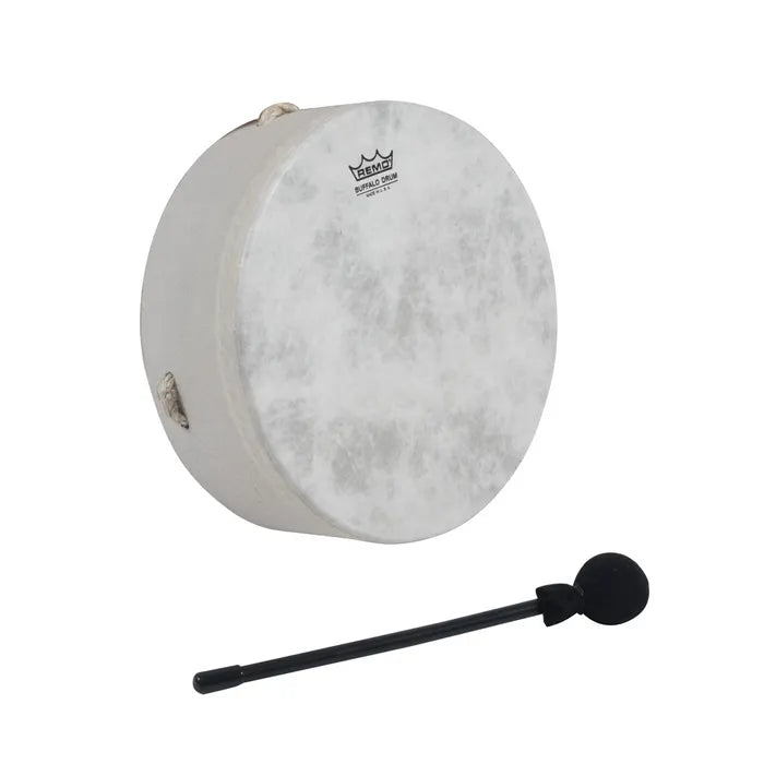 White drum with a mallet on a white background