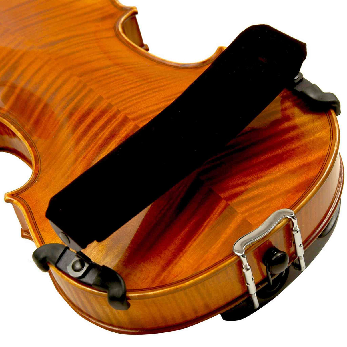 Viola with a black shoulder rest on a white background