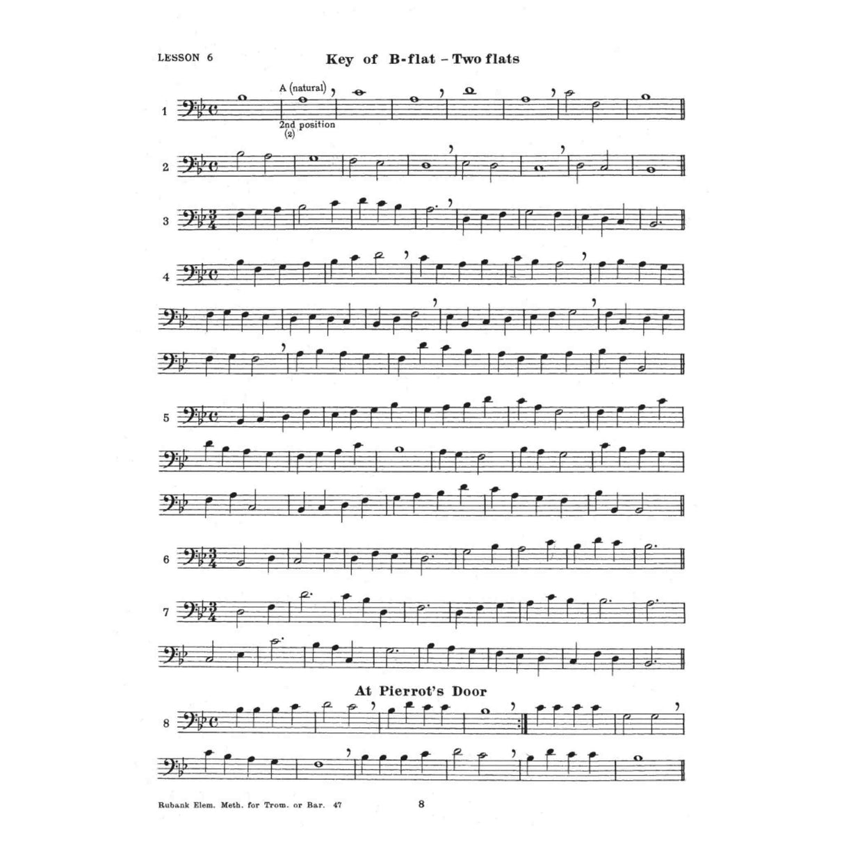 Sheet music with musical notes for trombone and euphonium and text on a white background