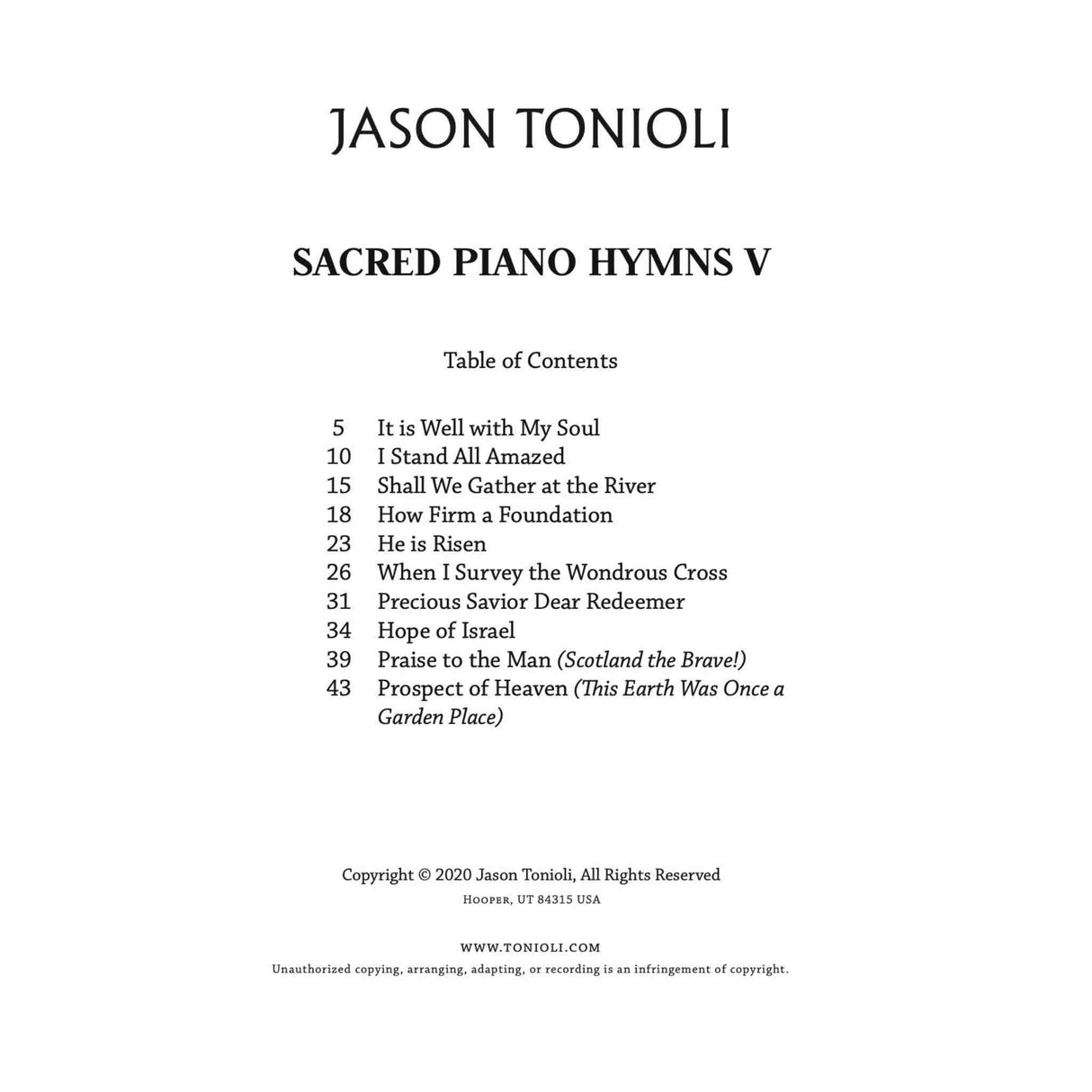 Sacred Piano Hymns Volume 5 - Jason Tonioli
