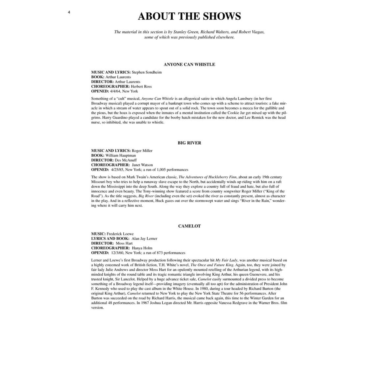 Text document with show credits on a white background