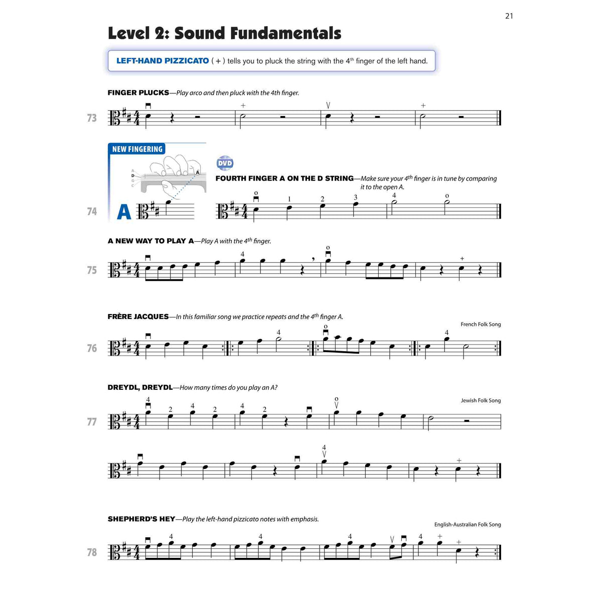 Sheet music for viola about playing fundamentals with exercises.