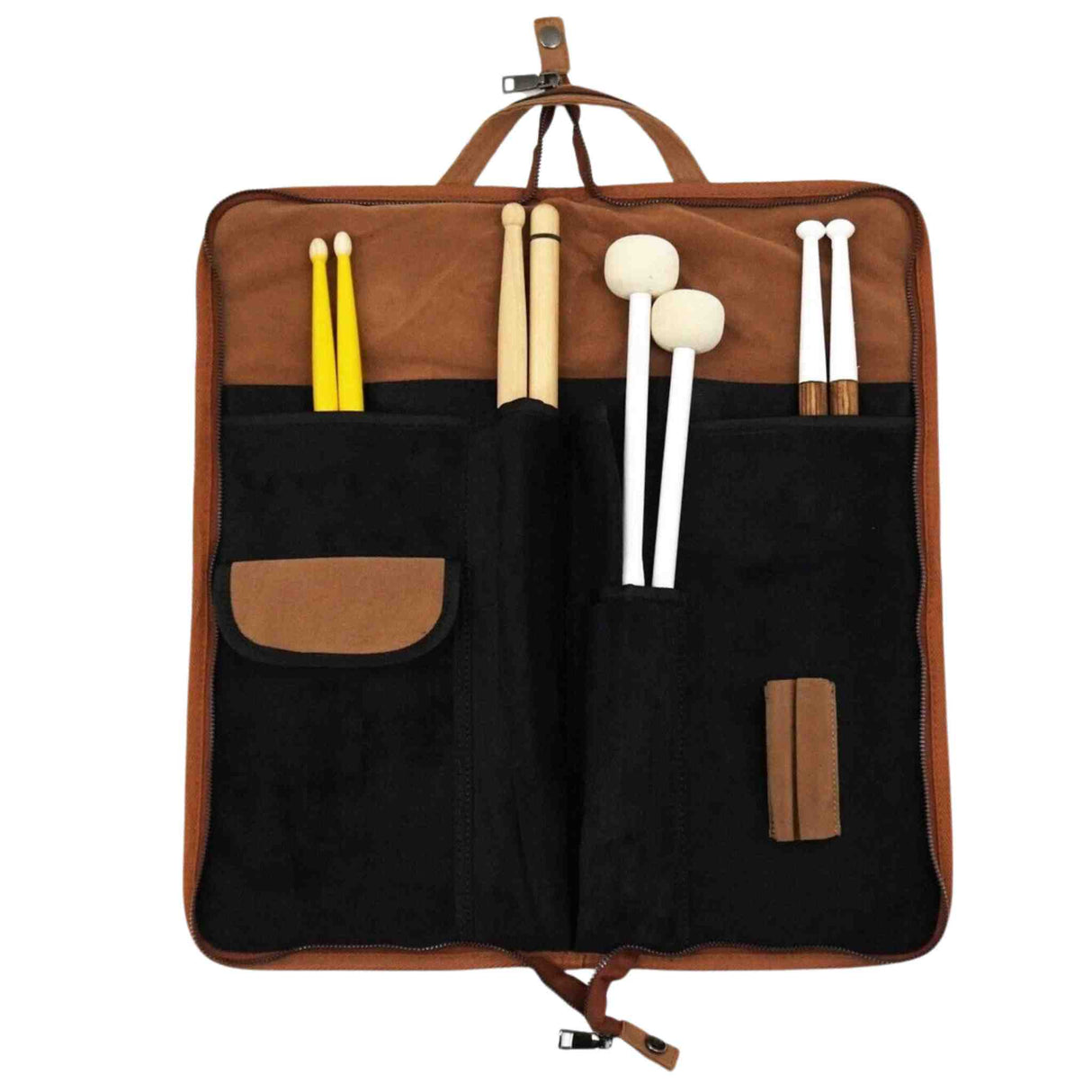 Tetherax Stick Sling Bag - Premium SodoLeather Drumstick Case - Brown