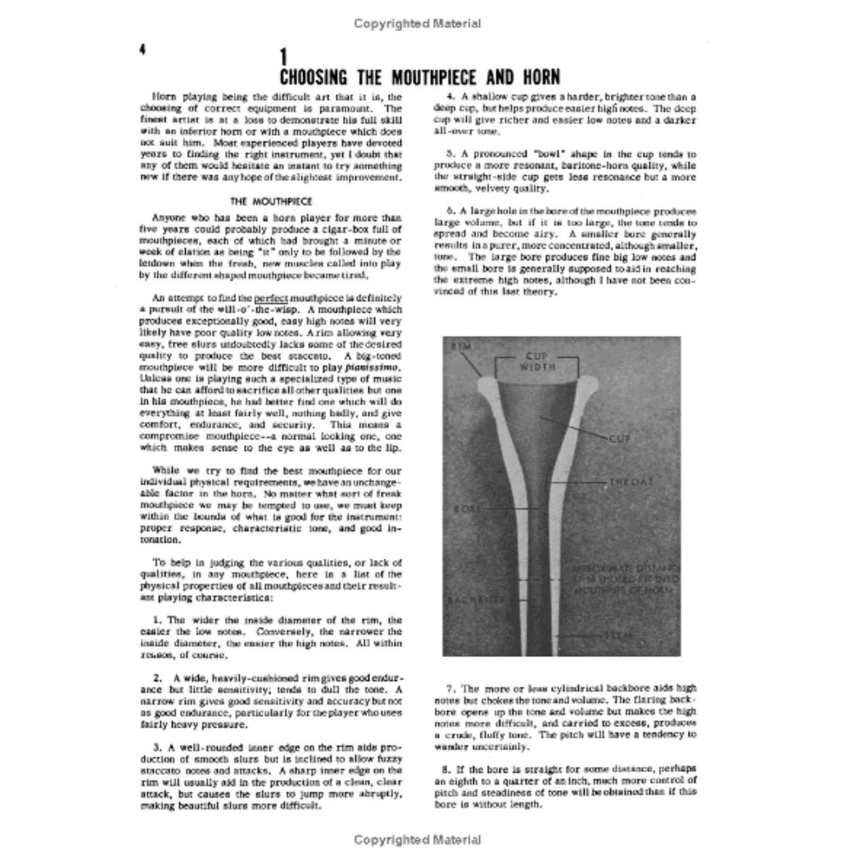 Page from a book or document with text and an illustration of a mouthpiece and horn.