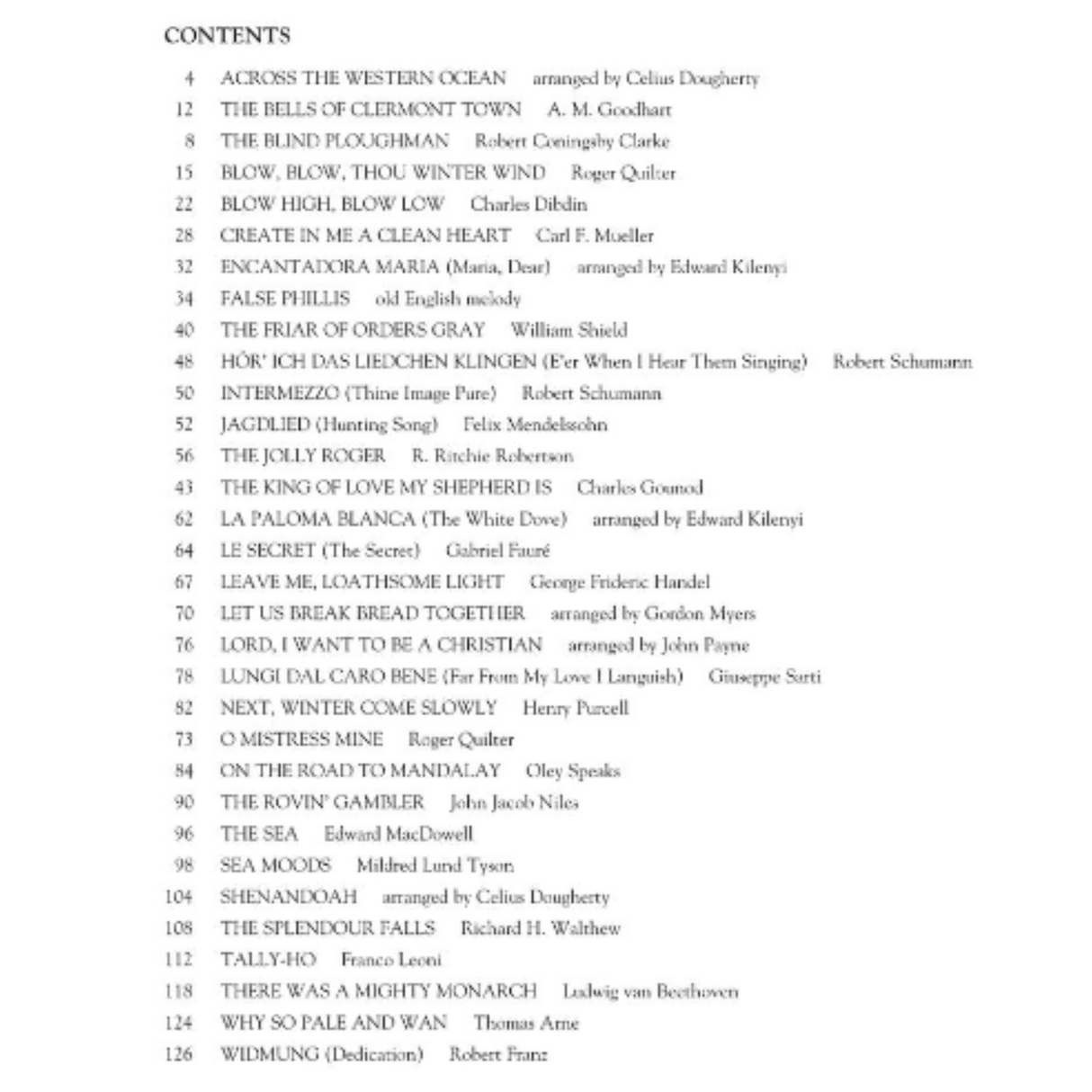 List of song titles arranged chronologically on a white background