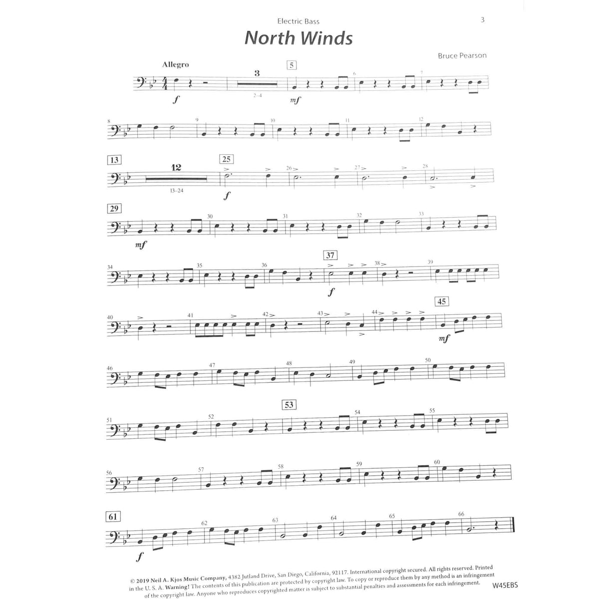 Sheet music for 'North Winds' by Bruce Pearson on a white background