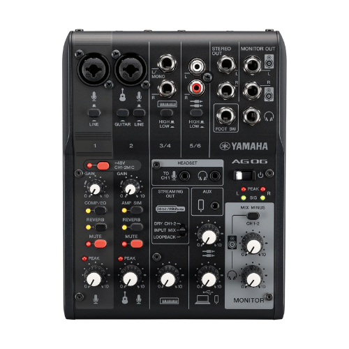Yamaha AG06MK2 6-Channel Live Streaming USB Mixer & Audio Interface - Black