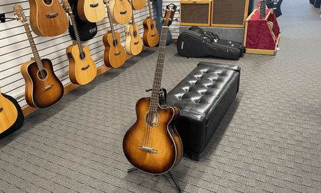 Teton STB130FMGHBCENT Acoustic Bass - Flame Maple Back & Sides - Golden Honey Burst