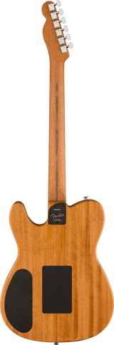 The image shows the back of a Fender Telecaster-style electric guitar with a natural ash or alder wood finish and visible grain. It features a classic single-cutaway body, bolt-on neck with a branded Fender neck plate, six chrome tuning machines on a traditional headstock, a dark control cavity cover, and string ferrules. The design is clean, minimalist, and reflects professional-grade construction typical of this iconic guitar.