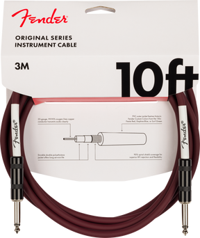 Fender instrument cable packaging with cable coiled on a white background