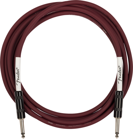Fender guitar cable with dark red coloring on a white background