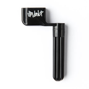 A black guitar string winder on a white background