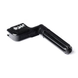 A black guitar string winder on a white background