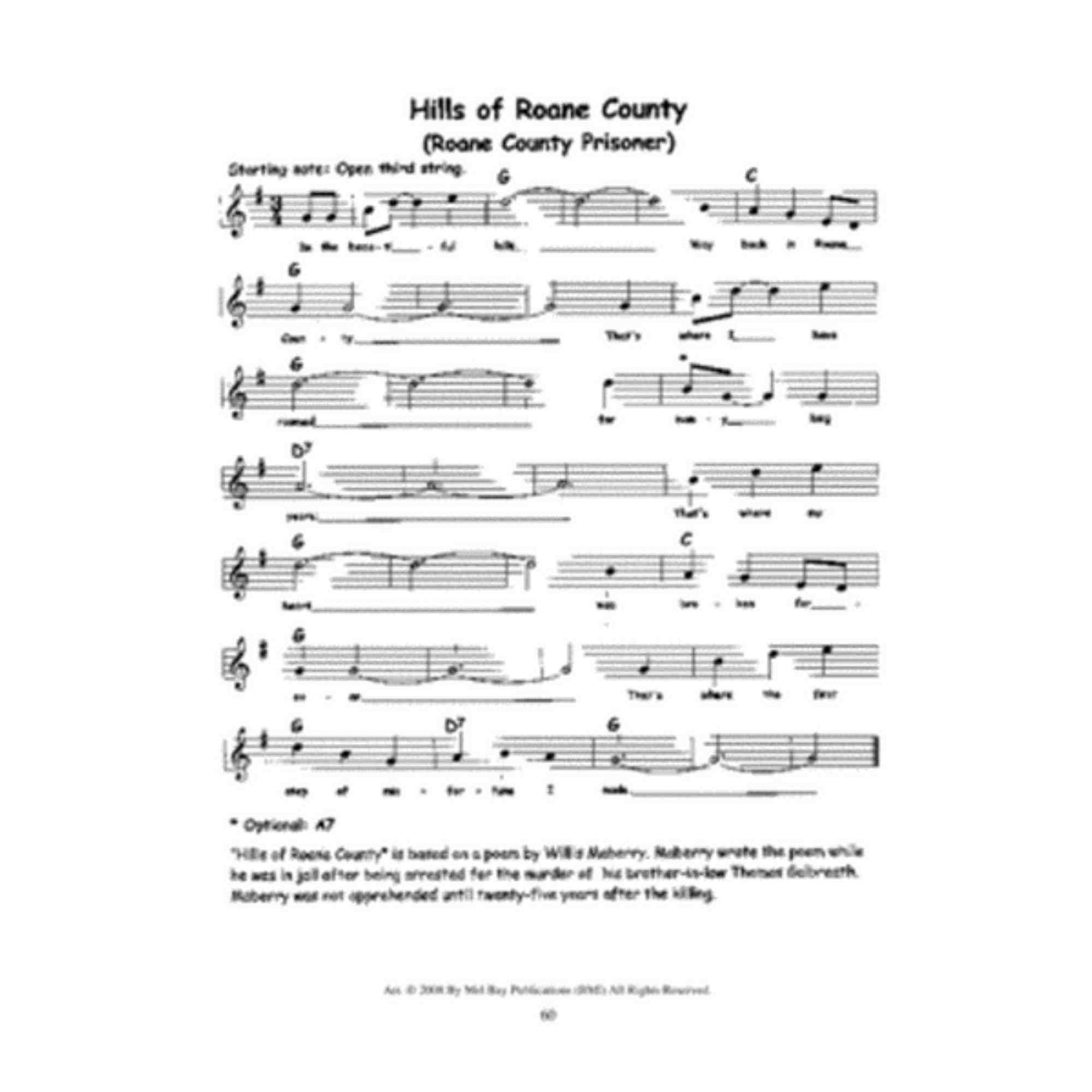 Sheet music for 'Hills of Roane County' with musical notes and text on a white background