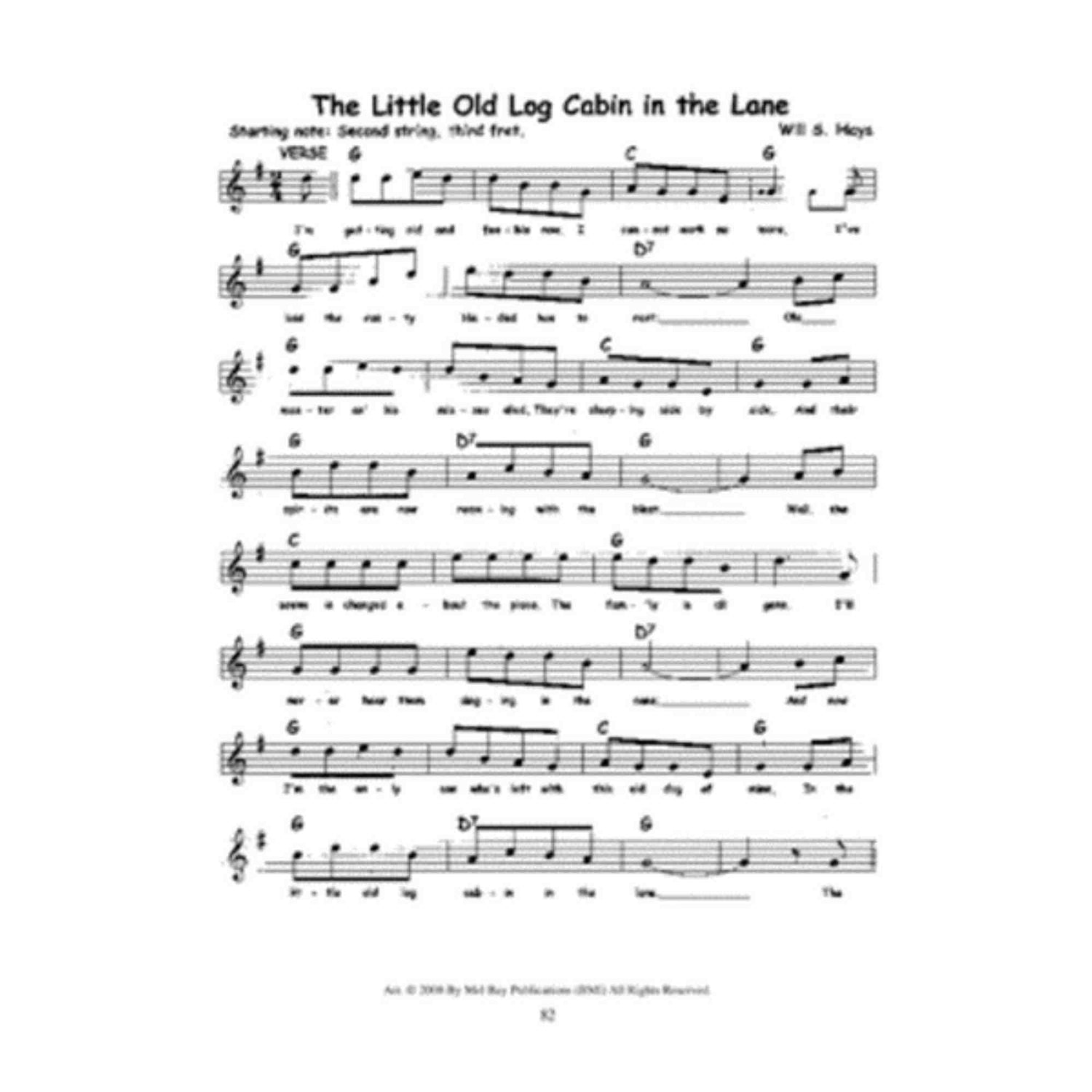 Sheet music for 'The Little Old Log Cabin in the Lane' with musical notes and lyrics.