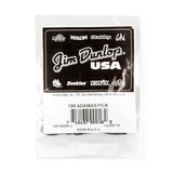 Pack of Jim Dunlop guitar picks with brand logo and product details on a white background