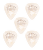 The image shows five cream-colored, translucent guitar picks arranged with one in the center and four around the edges. Each pick displays the "TETON GUITARS" logo, featuring text and a mountain range design above the name. These picks are guitar accessories used for strumming or picking strings.