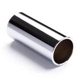 A chromed steel slide for guitar on a white background