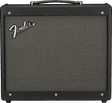The image shows a classic Fender combo guitar amplifier with a black textured vinyl exterior, silver corner protectors, and a sturdy handle. The front features the distinctive Fender logo on the gray/silver speaker grille cloth. This portable amp combines the amplifier and speaker in one unit, known for its clean tones and iconic sound favored by musicians across genres.