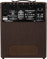 The image shows a Fender Acoustic SFX II amplifier designed for acoustic instruments. It has a brown textured finish, a built-in speaker, a sturdy top handle, and multiple control knobs. Features include Bluetooth, USB, XLR and line outputs, various audio controls, effects processing, and around 100W power. Ideal for acoustic guitarists and singer-songwriters in small venues, it offers clean, natural amplification with modern connectivity.