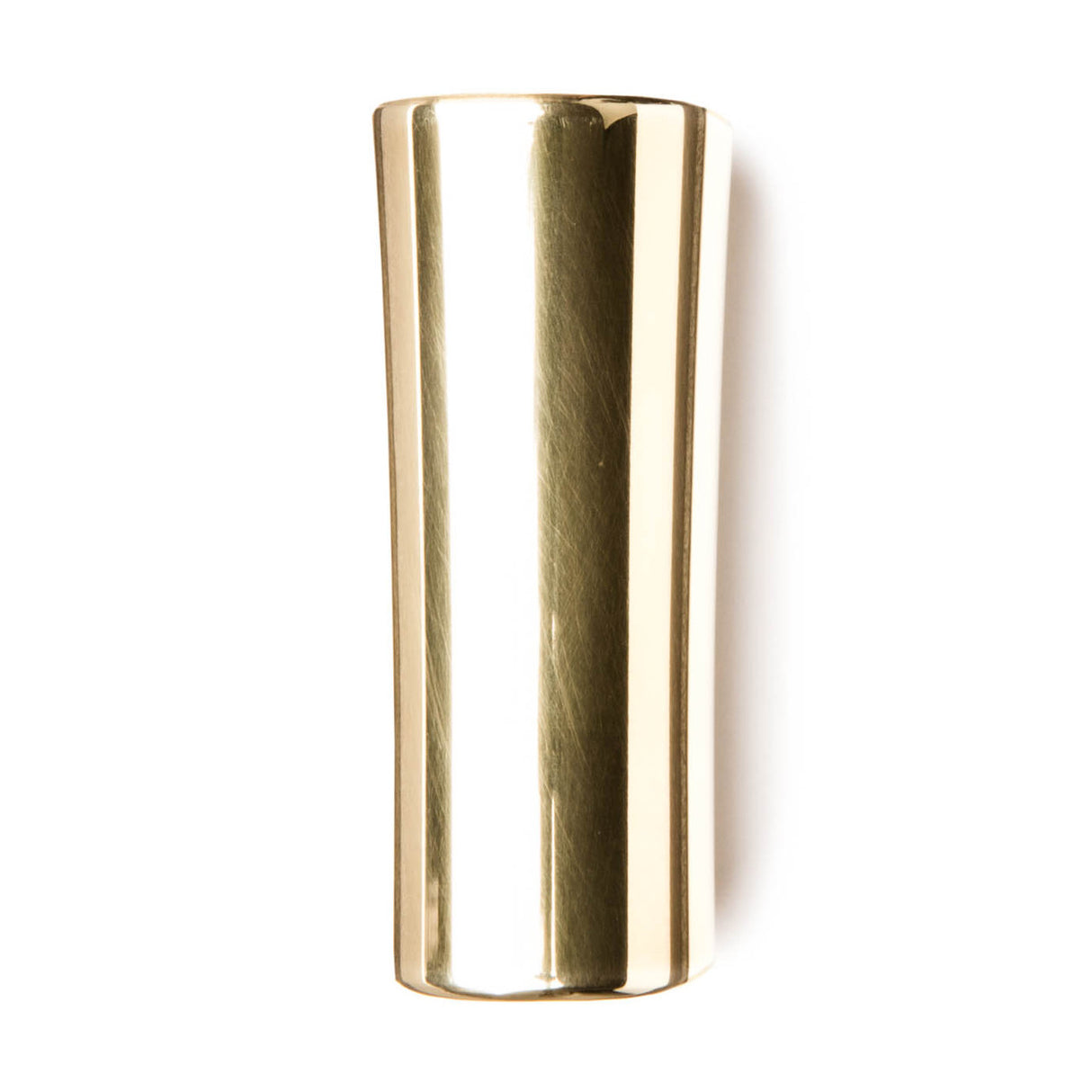 Tapered brass slide for guitar on a white background