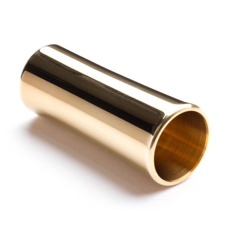 Tapered brass slide for guitar on a white background