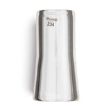 A clear glass flare guitar slide with Dunlop branding on a white background