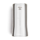 A clear glass flare guitar slide with Dunlop branding on a white background