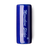 Blue ceramic guitar slide with 'Moonshine Slides' branding on a white background