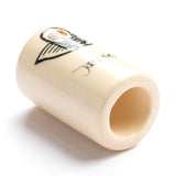 A white ceramic guitar slide with skull design on a white background