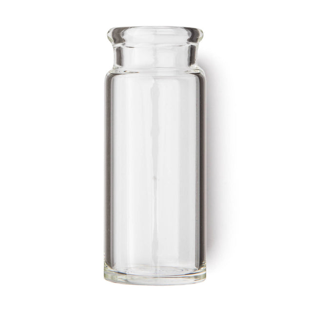 Clear glass bottle guitar slide on a white background