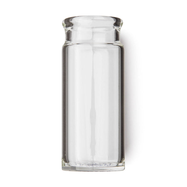 Clear glass bottle guitar slide on a white background