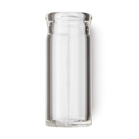 A clear glass bottle guitar slide on a white background