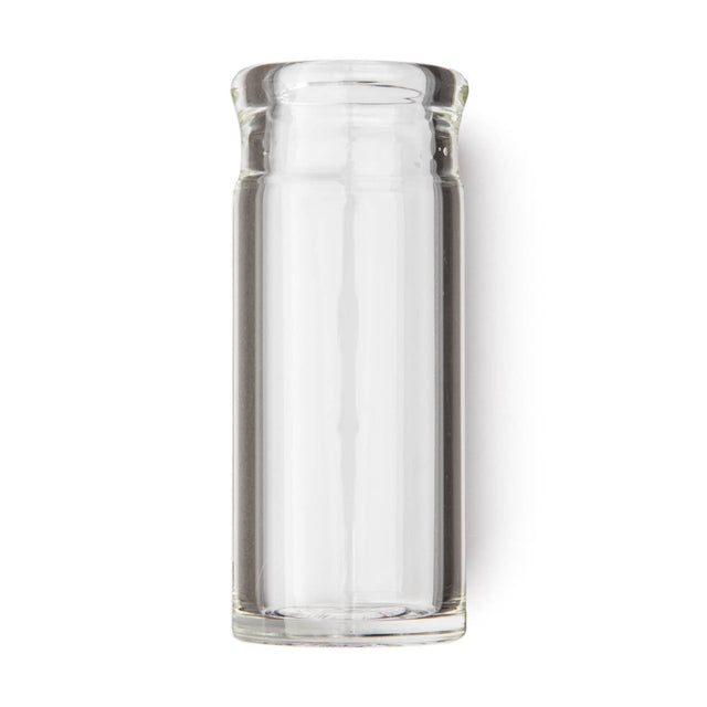 A clear glass bottle guitar slide on a white background