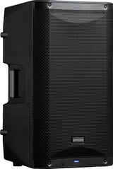 The image shows a powered PA speaker by PreSonus with a black plastic enclosure, metal grille, built-in handle, and blue LED power indicator. Designed for professional use, it is suited for live performances, DJ events, rehearsals, studio monitoring, and sound reinforcement. This durable, portable active loudspeaker delivers clear, powerful audio and is widely used by musicians and sound engineers.