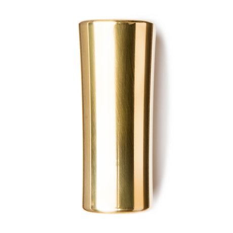 A brass guitar slide on a white background