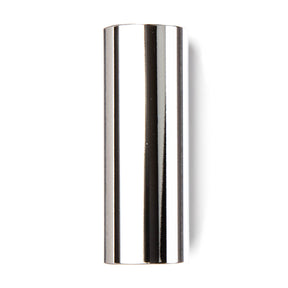 A chrome steel guitar slide on a white background