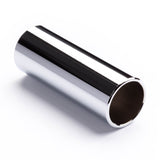 A chrome steel guitar slide on a white background