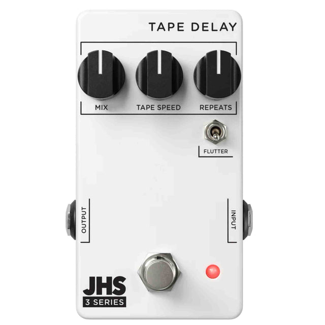 Guitar effects pedal with 'Tape Delay' branding on a white background