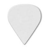 A white guitar pick on a white background