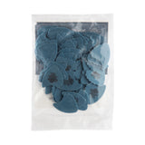 A plastic package filled with blue 'Dunlop' branded fin guitar picks on a white background