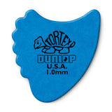 A blue 'Dunlop' branded fin guitar with a Tortex turtle design on a white background