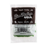 A plastic package bag filled with 'Dunlop' branded guitar picks on a white background