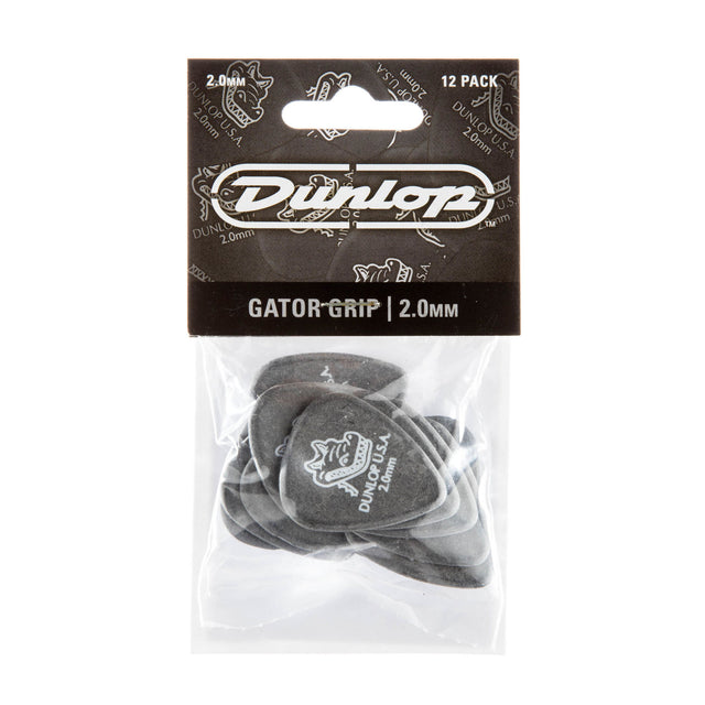 Pack of Dunlop Gator-Grip guitar picks with clear plastic window on a white background